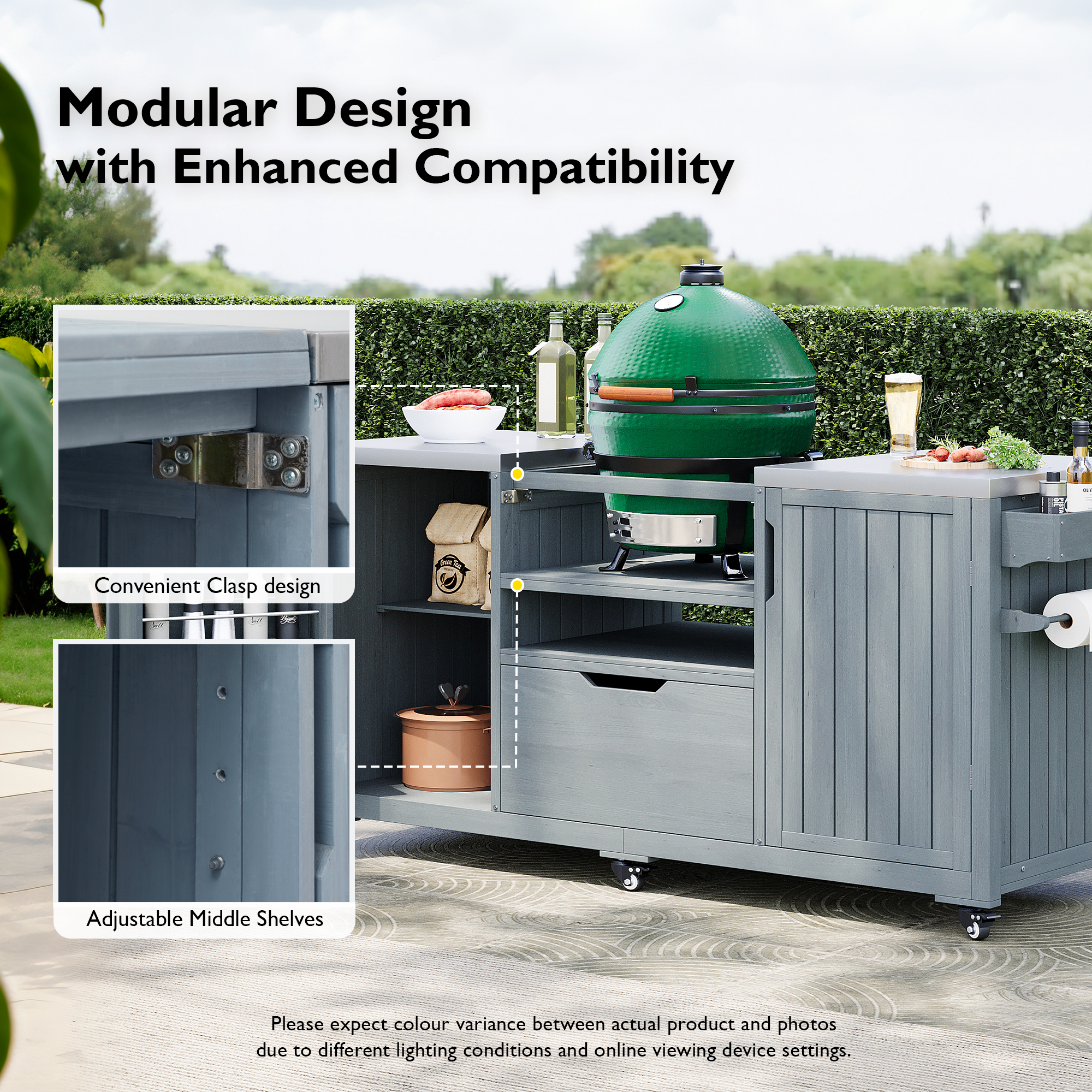 Outdoor Grill Island Cart 66.5" Stainless Steel Tabletop