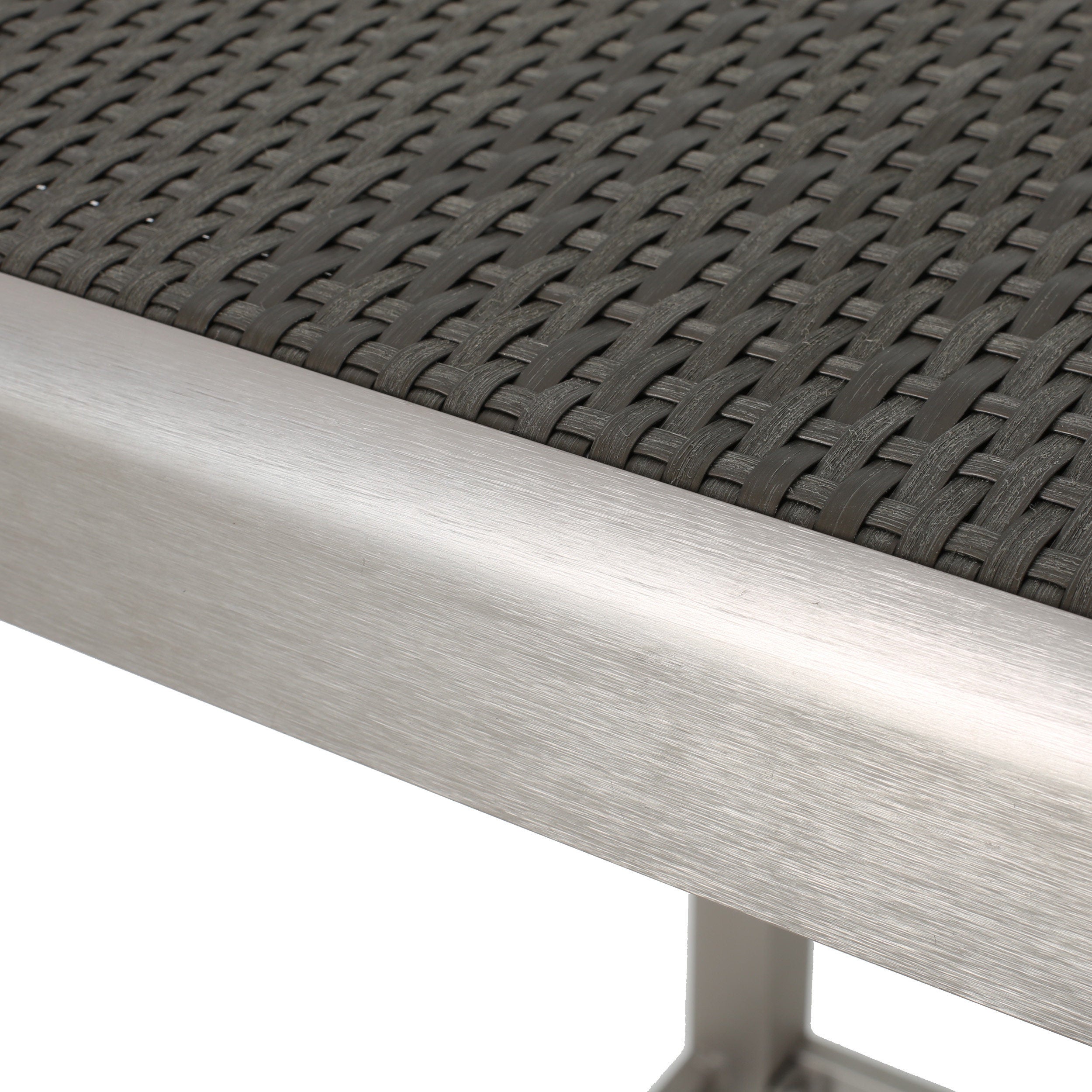 43" Outdoor Aluminum Bar Table with PE Rattan Top, Grey Silver