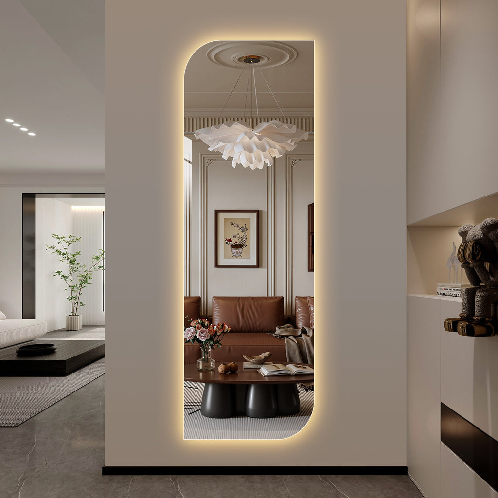 LED Full Length Wall Mirror 65" x 21" Dimmable Silver