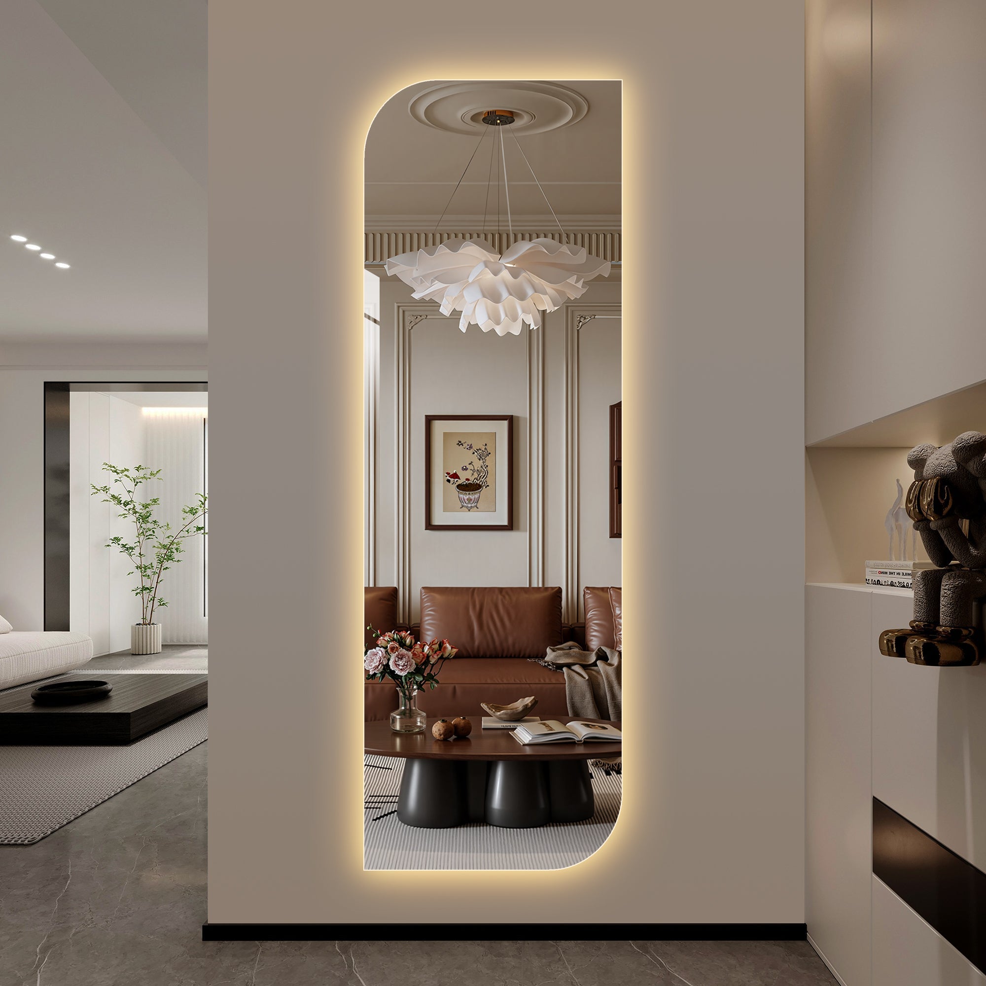 LED Full Length Wall Mirror 65" x 21" Dimmable Silver