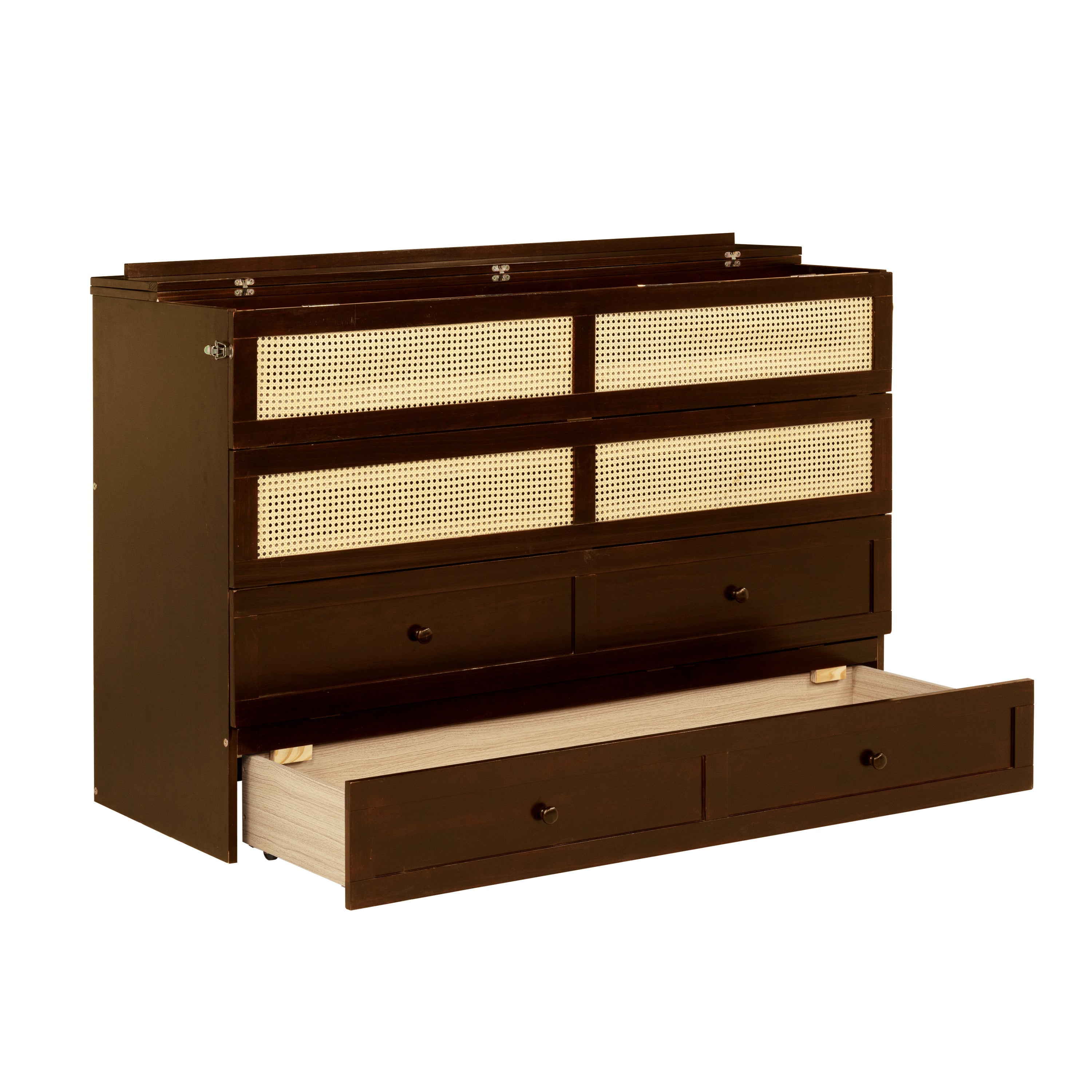 Queen Size Pine Wood Murphy Bed with Storage Drawer