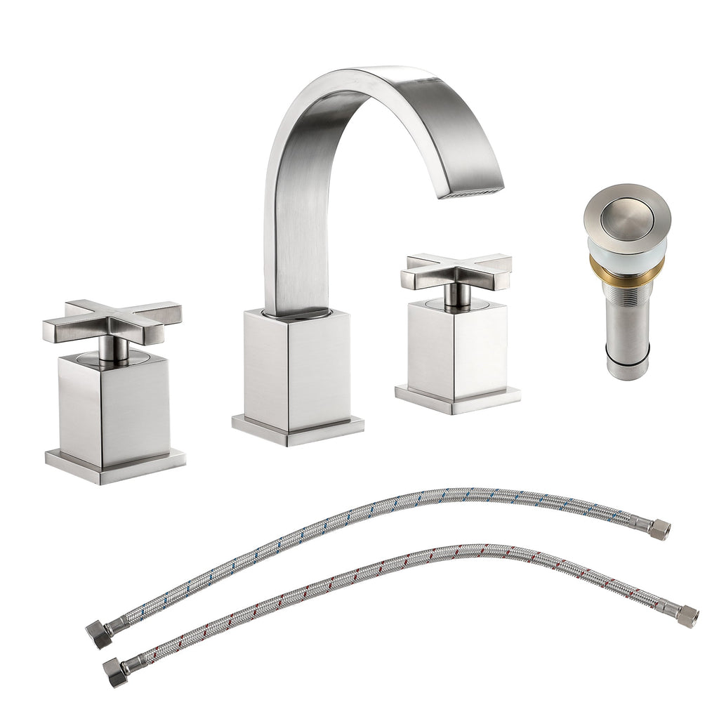 Matte Black 2 Handle Widespread Bathroom Faucet with Pop Up Drain