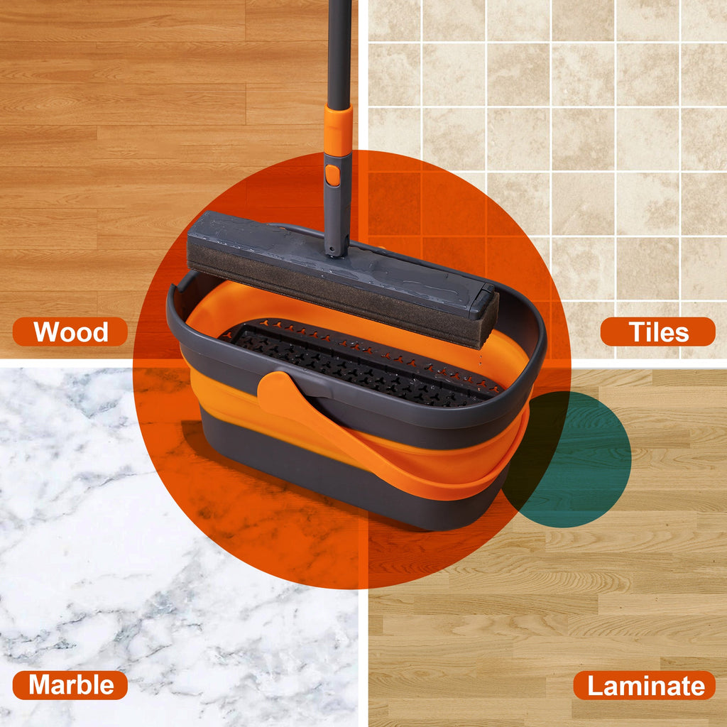 Sponge Mop and Collapsible Bucket Floor Cleaning Kit