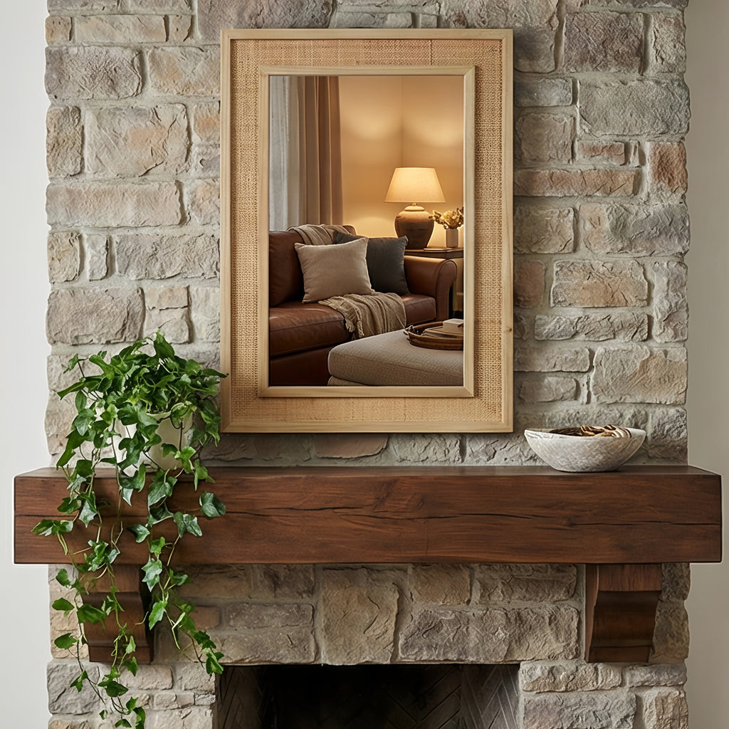 24x36 Rattan Rectangle Wood Frame Mirror