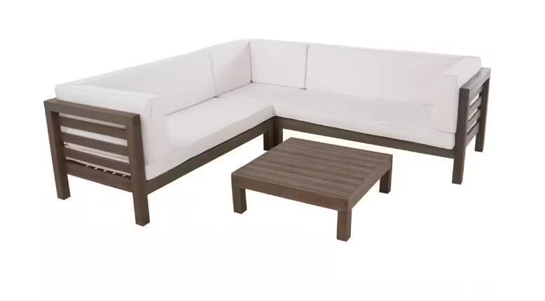 Outdoor Sectional Set Acacia Wood White V-Shape 4 Piece 600 LB