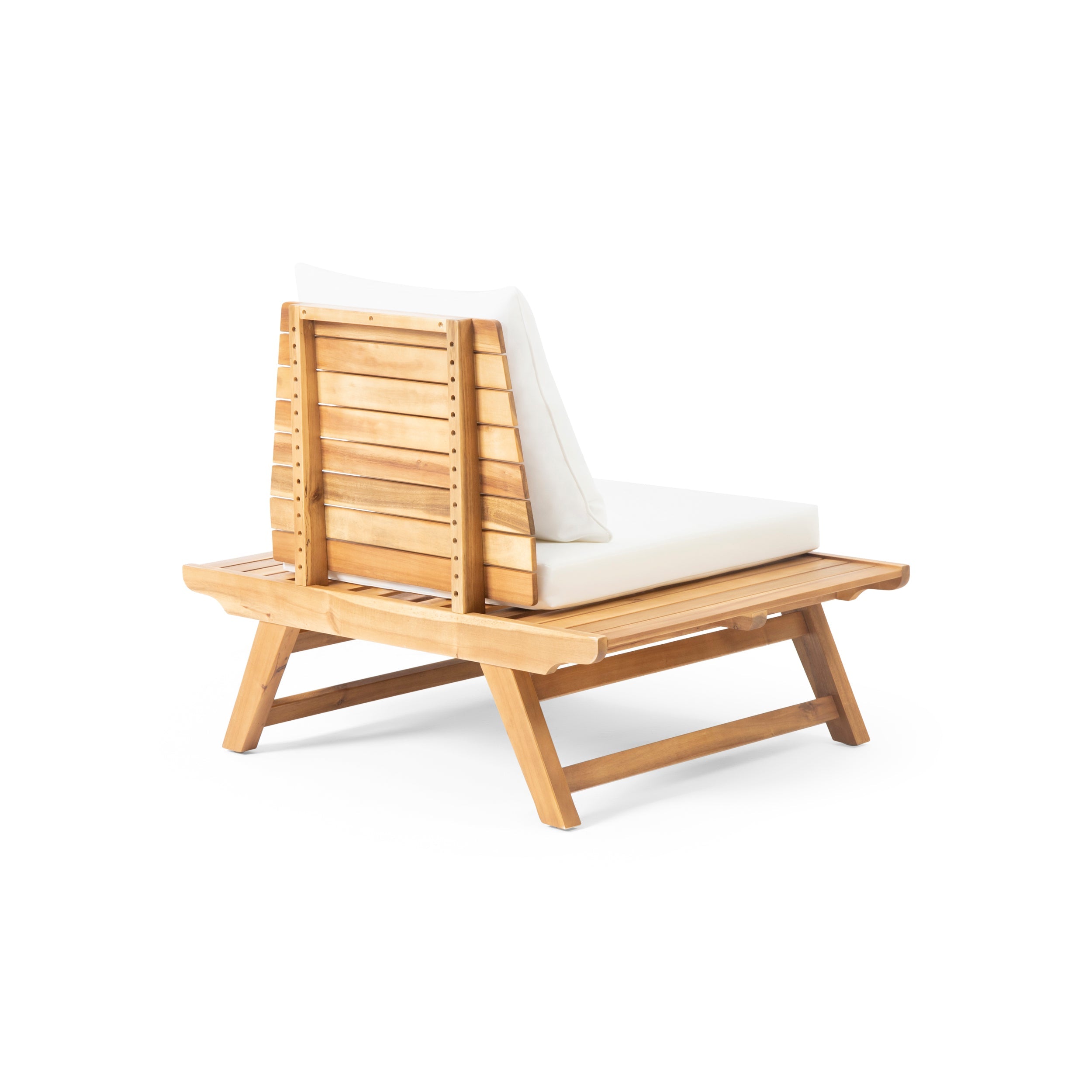 Outdoor Club Chair Acacia Wood Teak Slatted Design Wide Seat 37x28.25x29.5 In