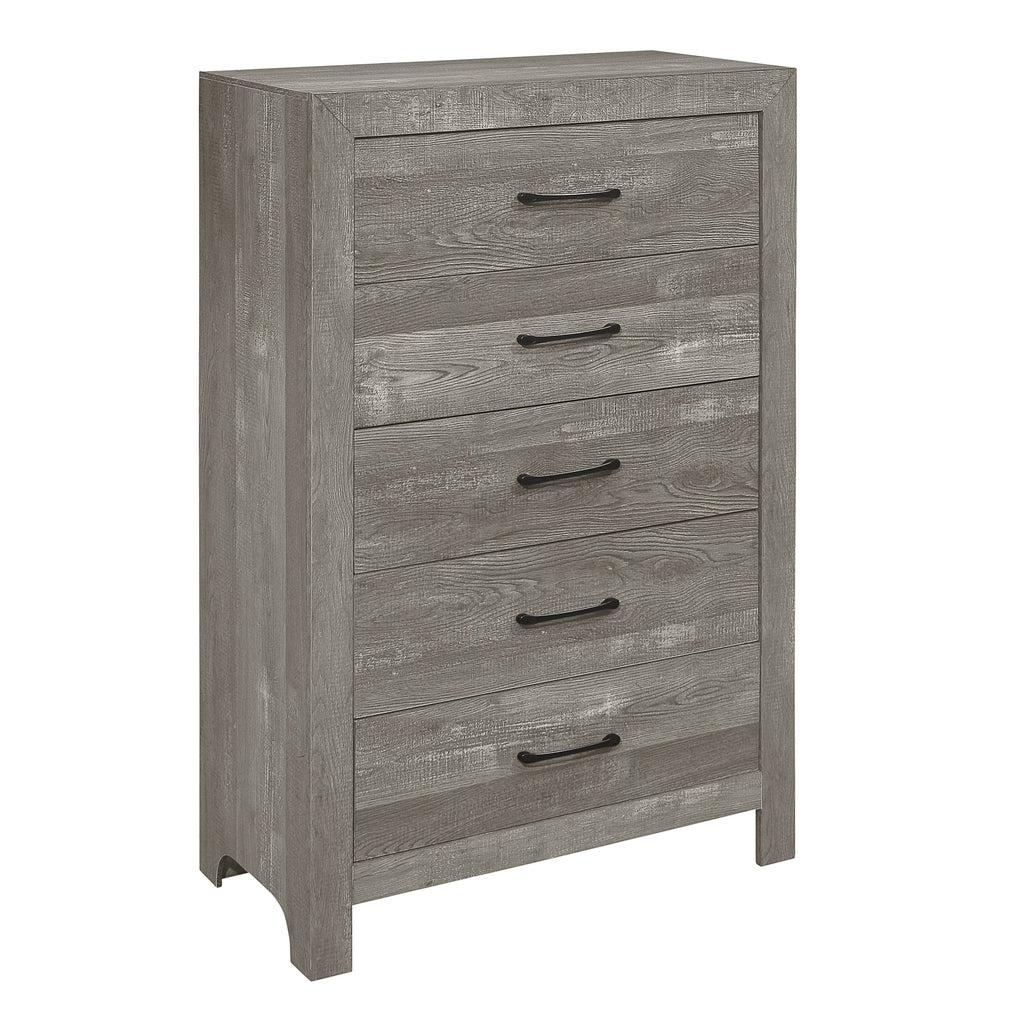 Rustic Gray Chest of Drawers with Black Metal Hardware
