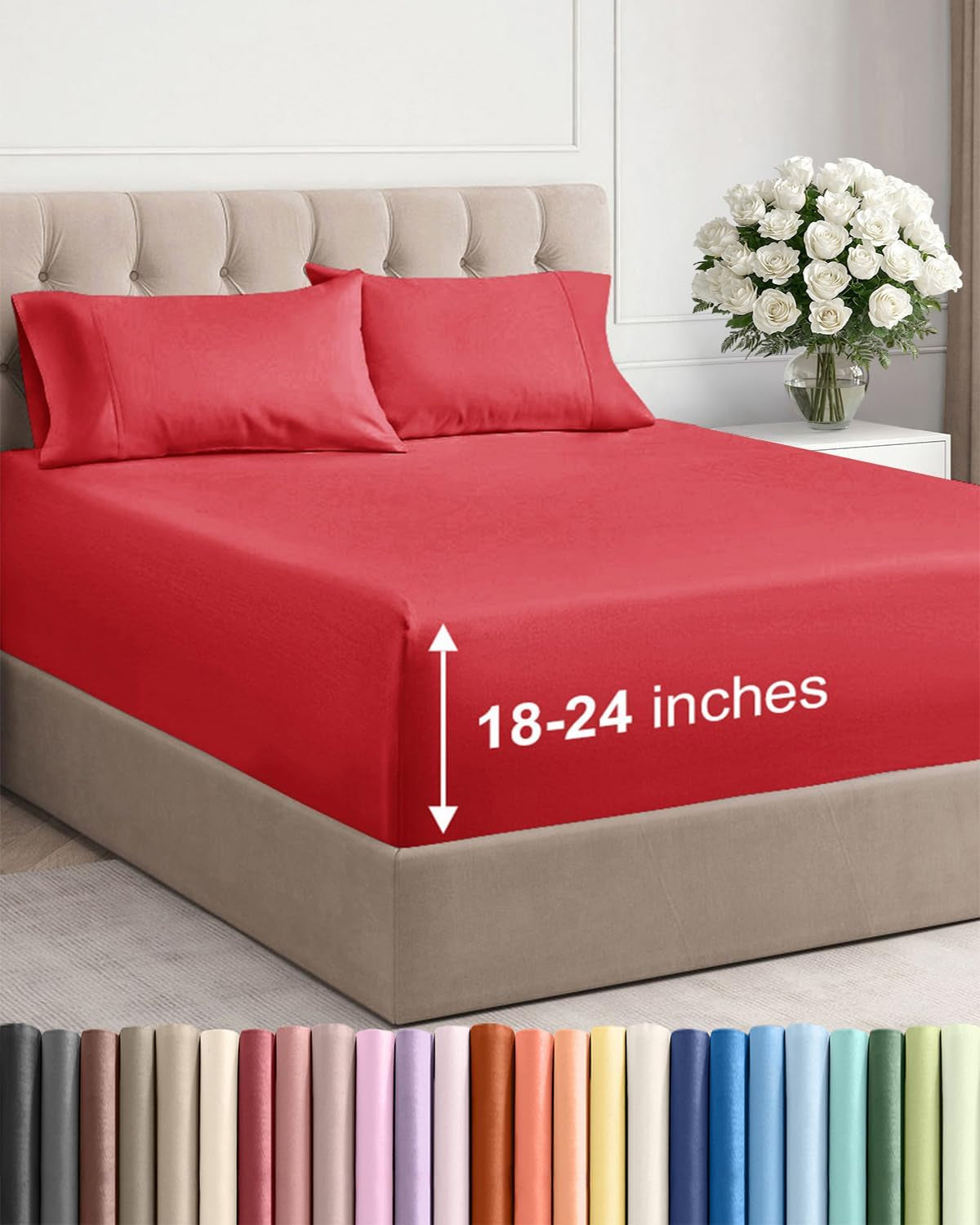 Extra Deep Pocket Sheet Set 4 Piece Breathable Soft Cooling Bedding Wrinkle Free