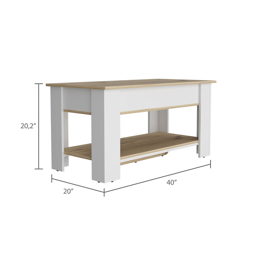 Storage Table with Lower Shelf, Light Oak White