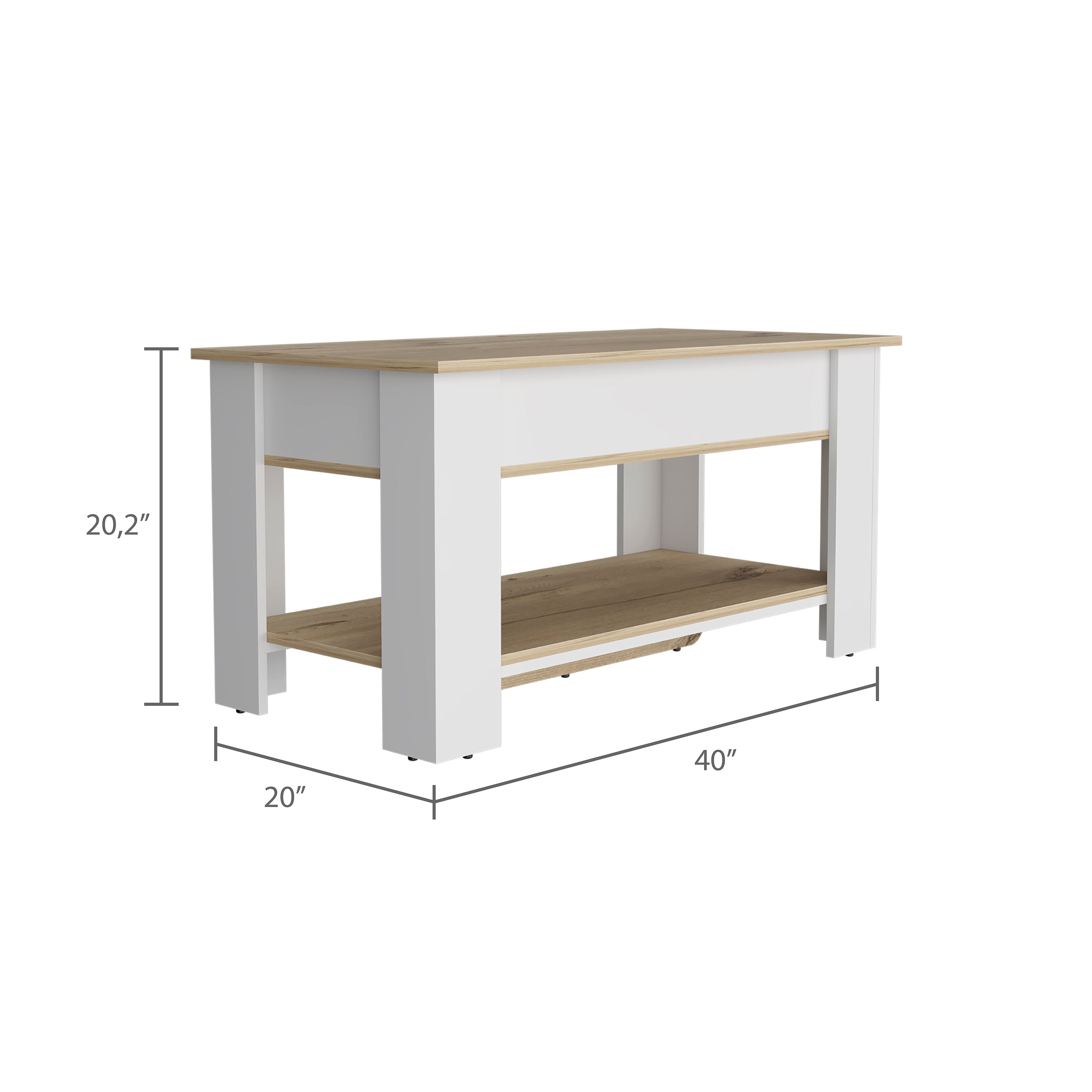 Storage Table with Lower Shelf, Light Oak White