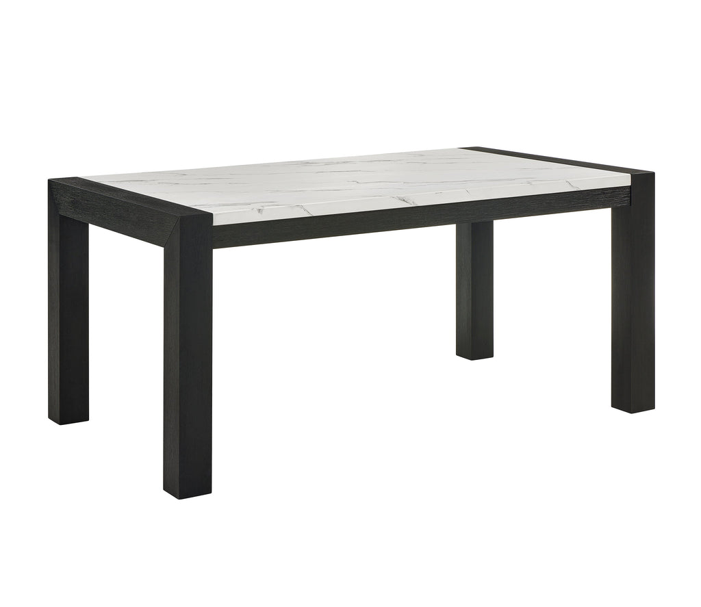 White Faux Marble Dining Table Wood Veneer Black Finish
