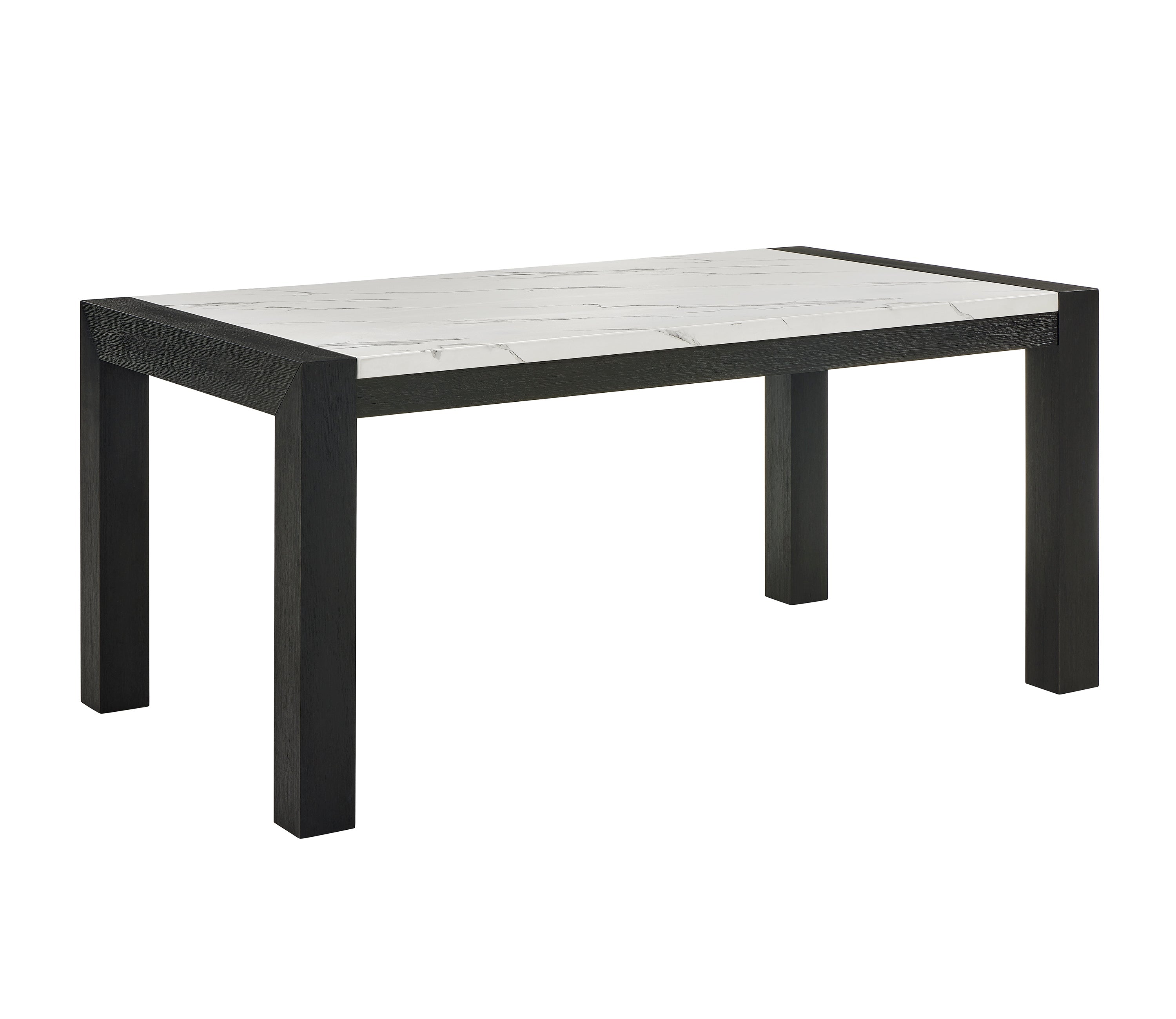 White Faux Marble Dining Table Wood Veneer Black Finish