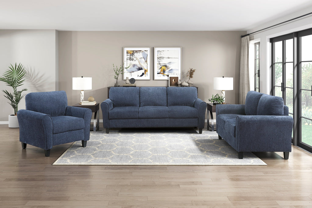 Blue Chenille 2-Seater Love Seat Plush Foam Padded Coils