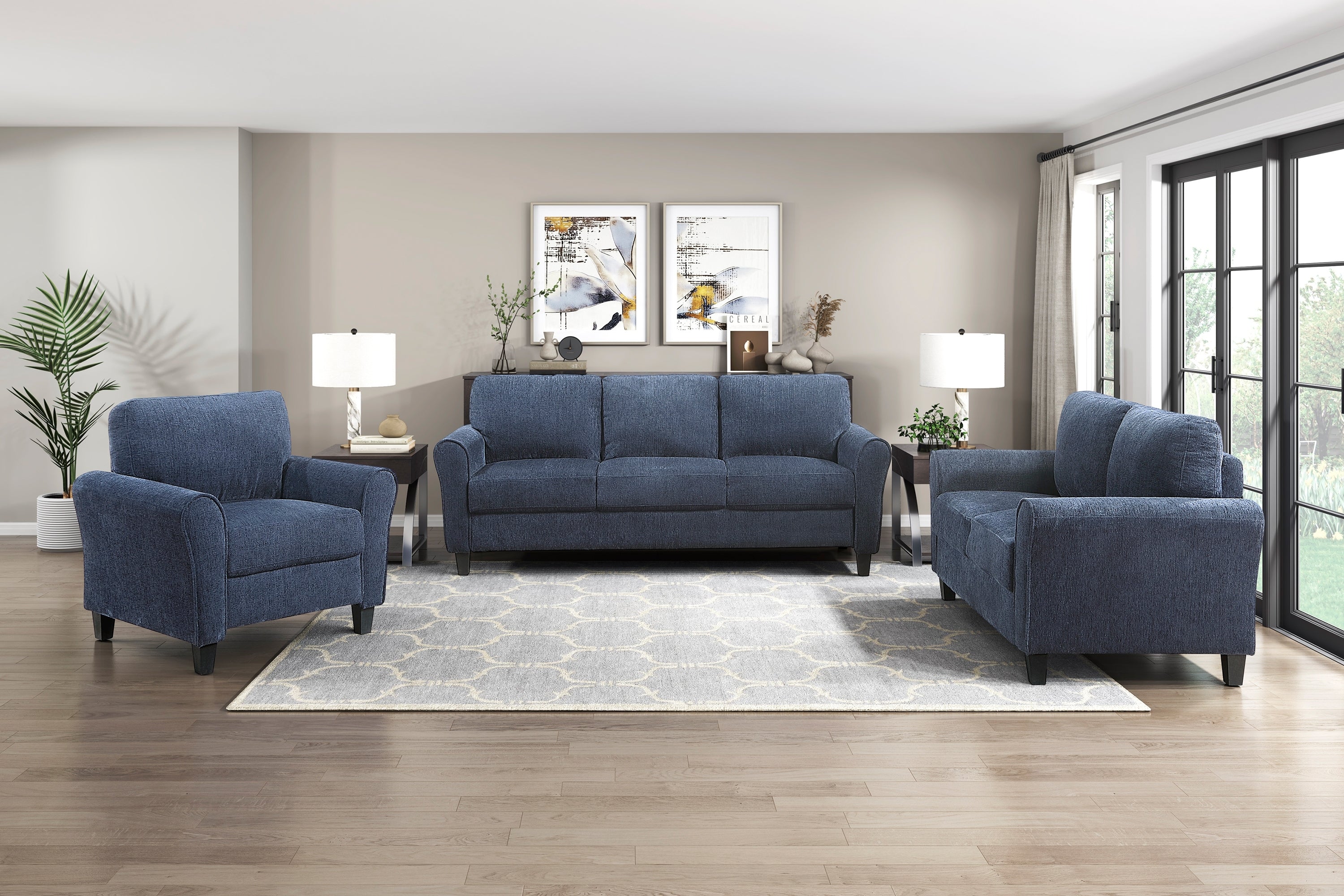Blue Chenille 2-Seater Love Seat Plush Foam Padded Coils