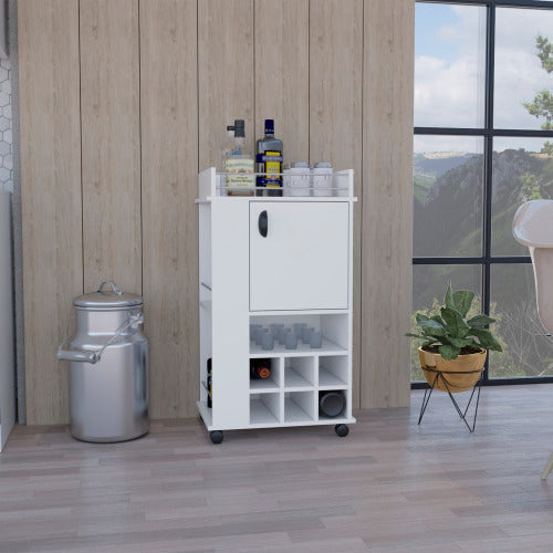 Bar Cart - 6 Built-In Wine Racks - Cabinet and Casters