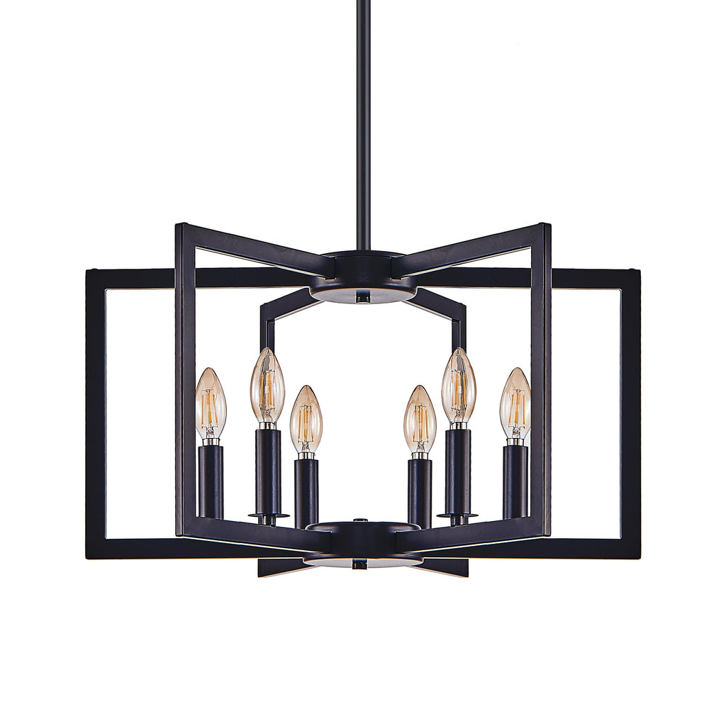 Chandelier Black Geometric 6-Light Industrial Metal Pendant 22 In