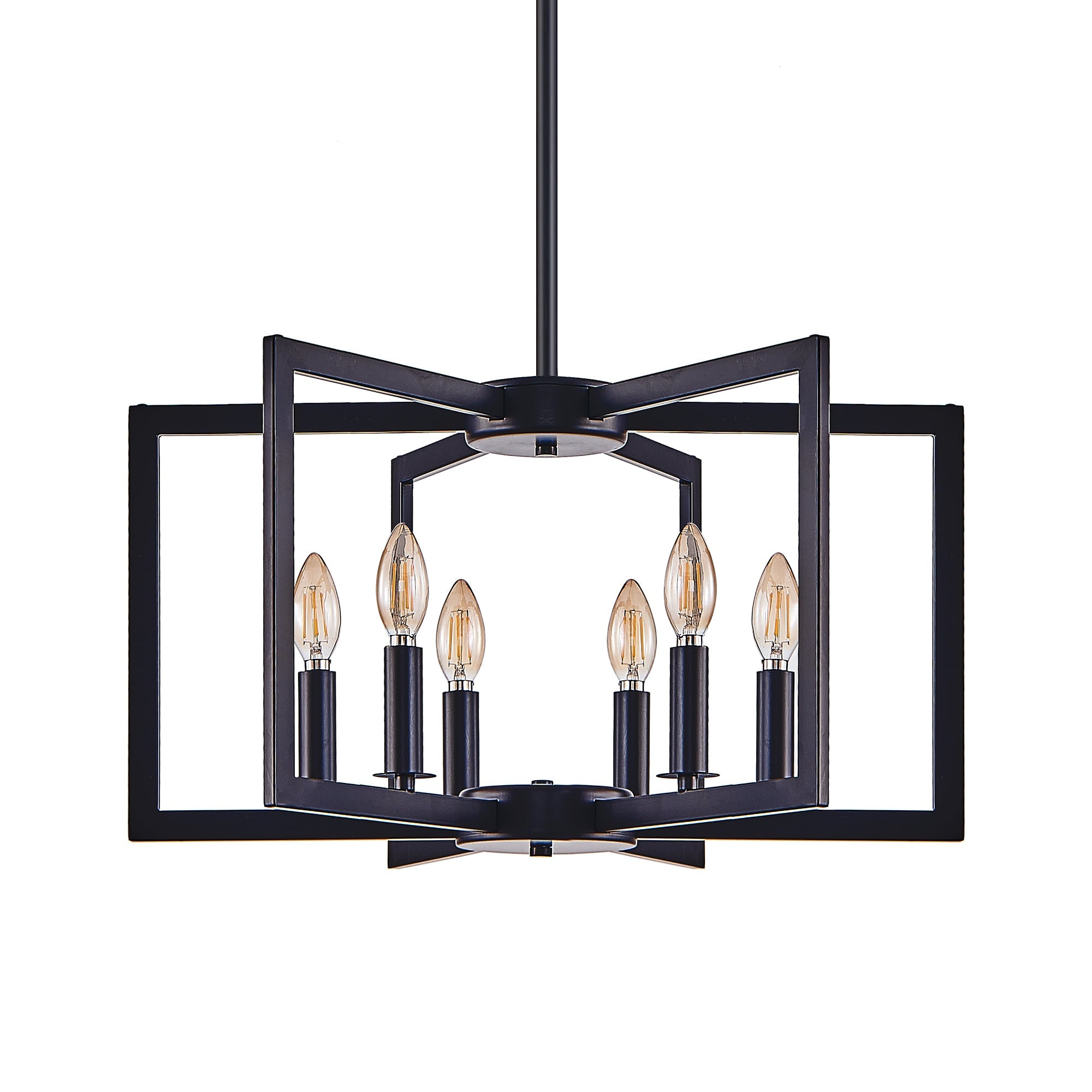 Chandelier Black Geometric 6-Light Industrial Metal Pendant 22 In
