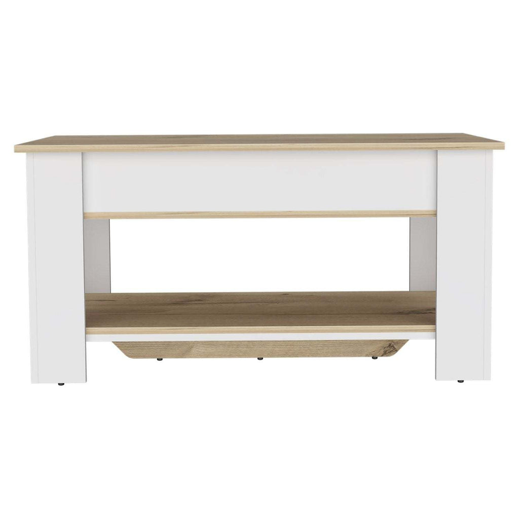 Storage Table with Lower Shelf, Light Oak White