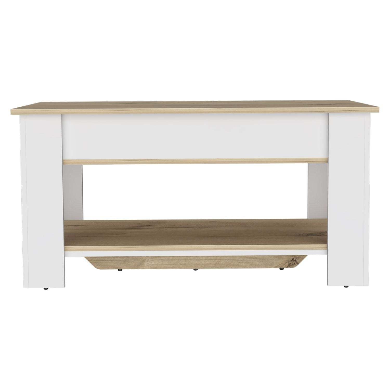 Storage Table with Lower Shelf, Light Oak White