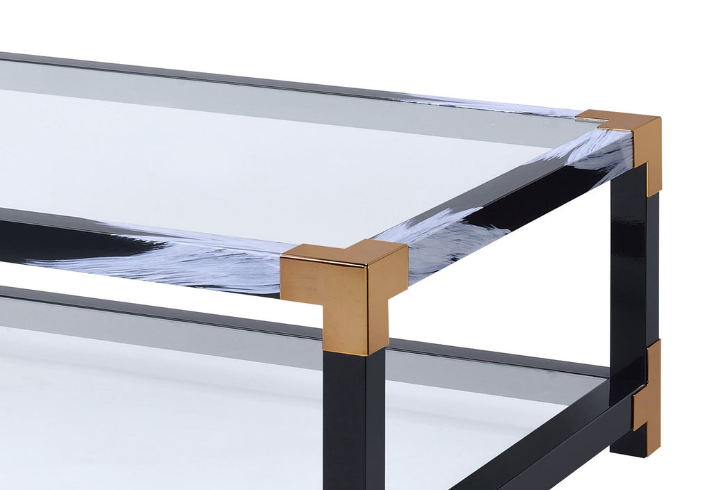 Clear Glass Coffee Table with White Brushed Finish