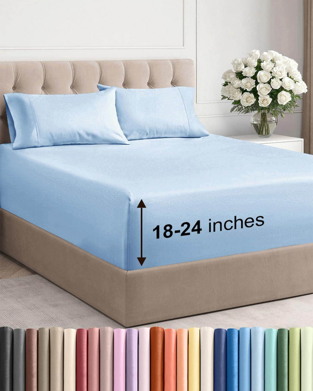 Extra Deep Pocket Sheet Set 4 Piece Breathable Soft Cooling Bedding Wrinkle Free