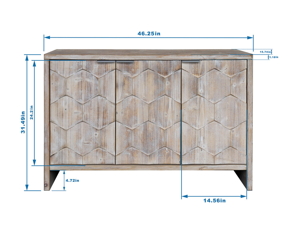 Farmhouse 3 Door Wooden Sideboard Cabinet Storage Natural Wood