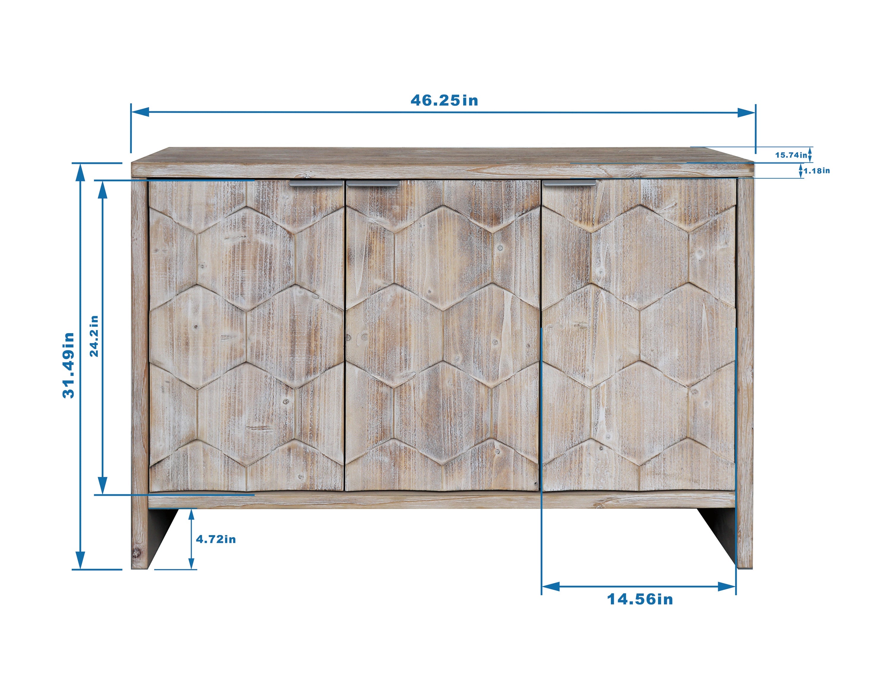Farmhouse 3 Door Wooden Sideboard Cabinet Storage Natural Wood
