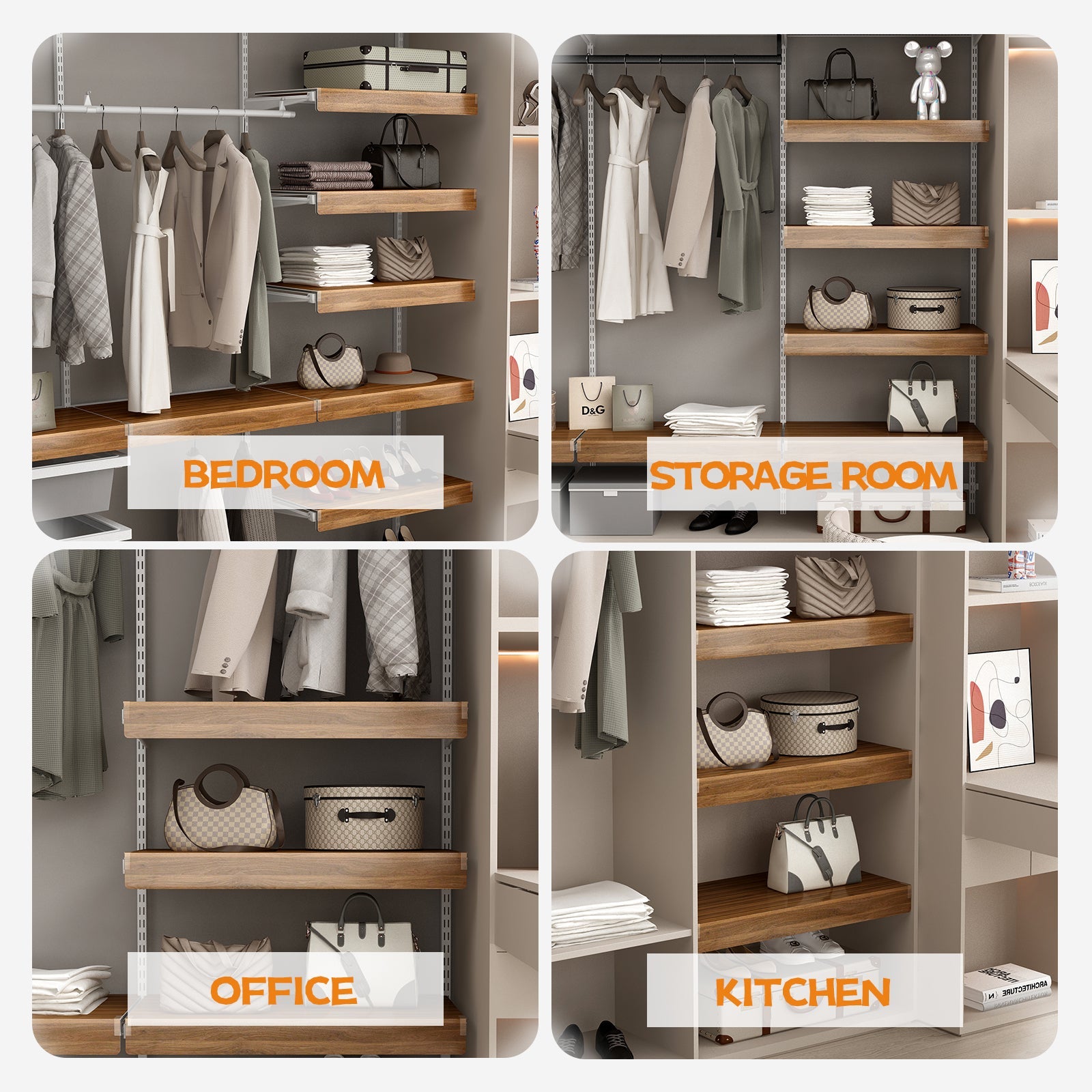 Walnut Foamed PVC Wire Shelf Covers, 5 Piece Set
