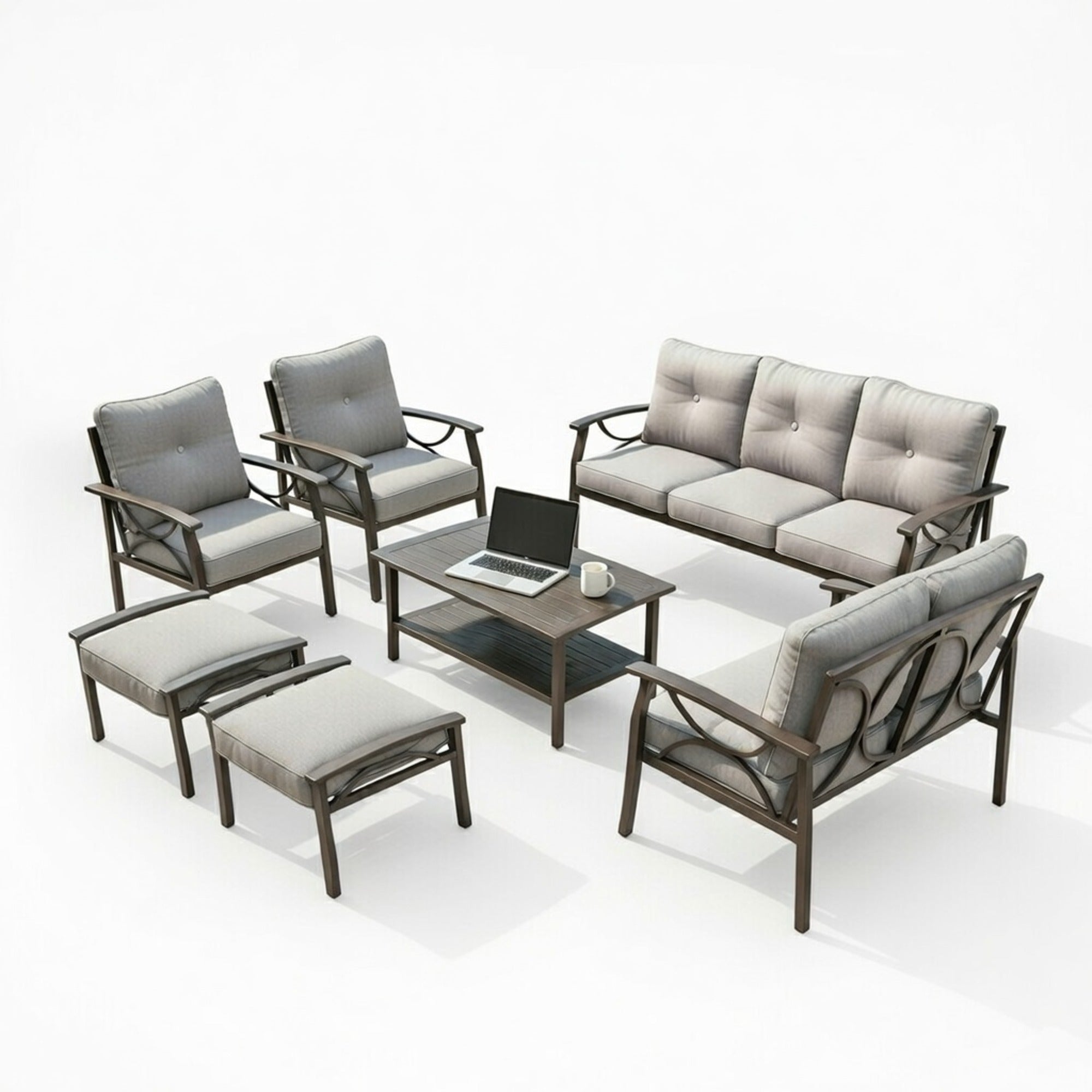 Outdoor Patio Set Steel 7 Piece Seats 9 Khaki Gray