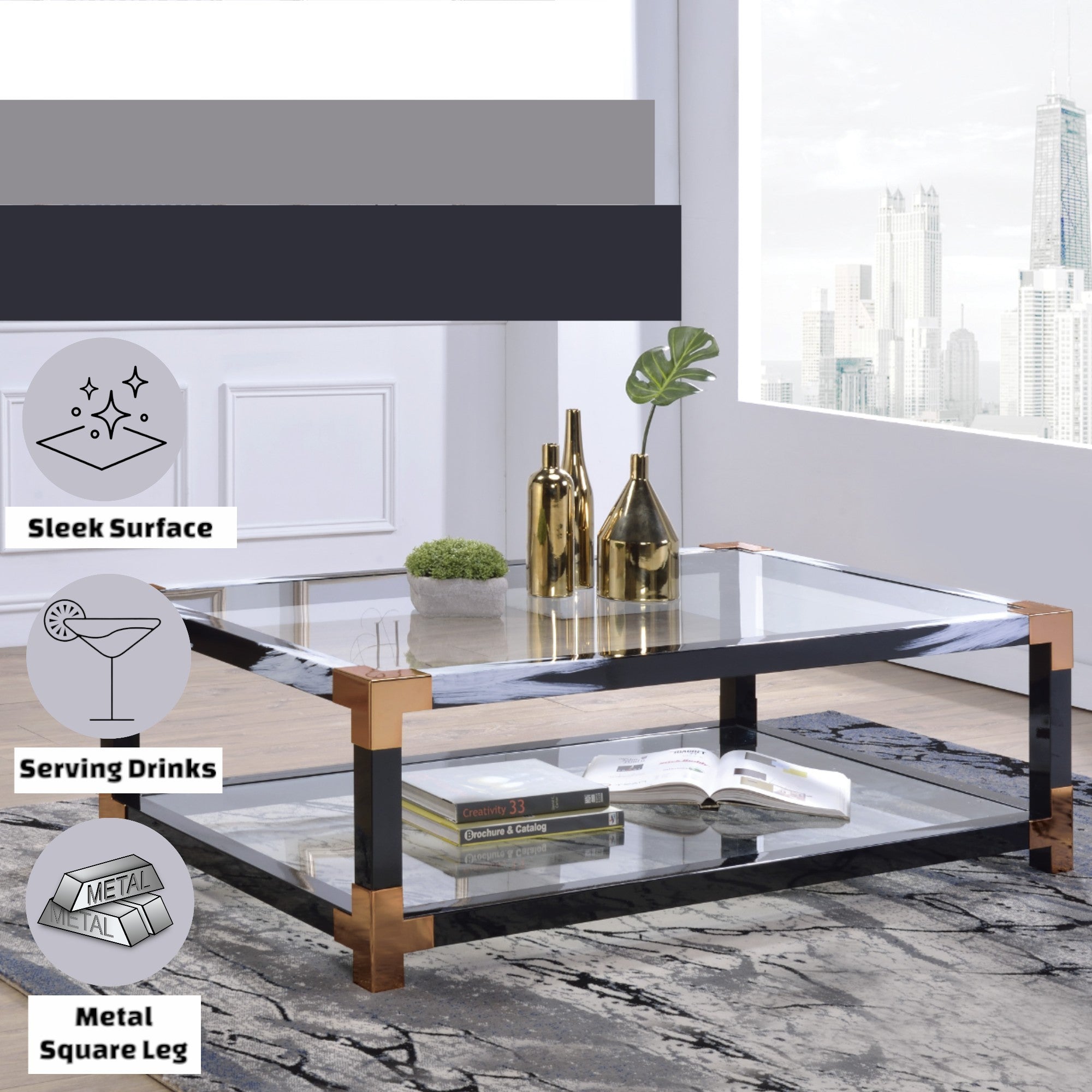 Clear Glass Coffee Table with White Brushed Finish
