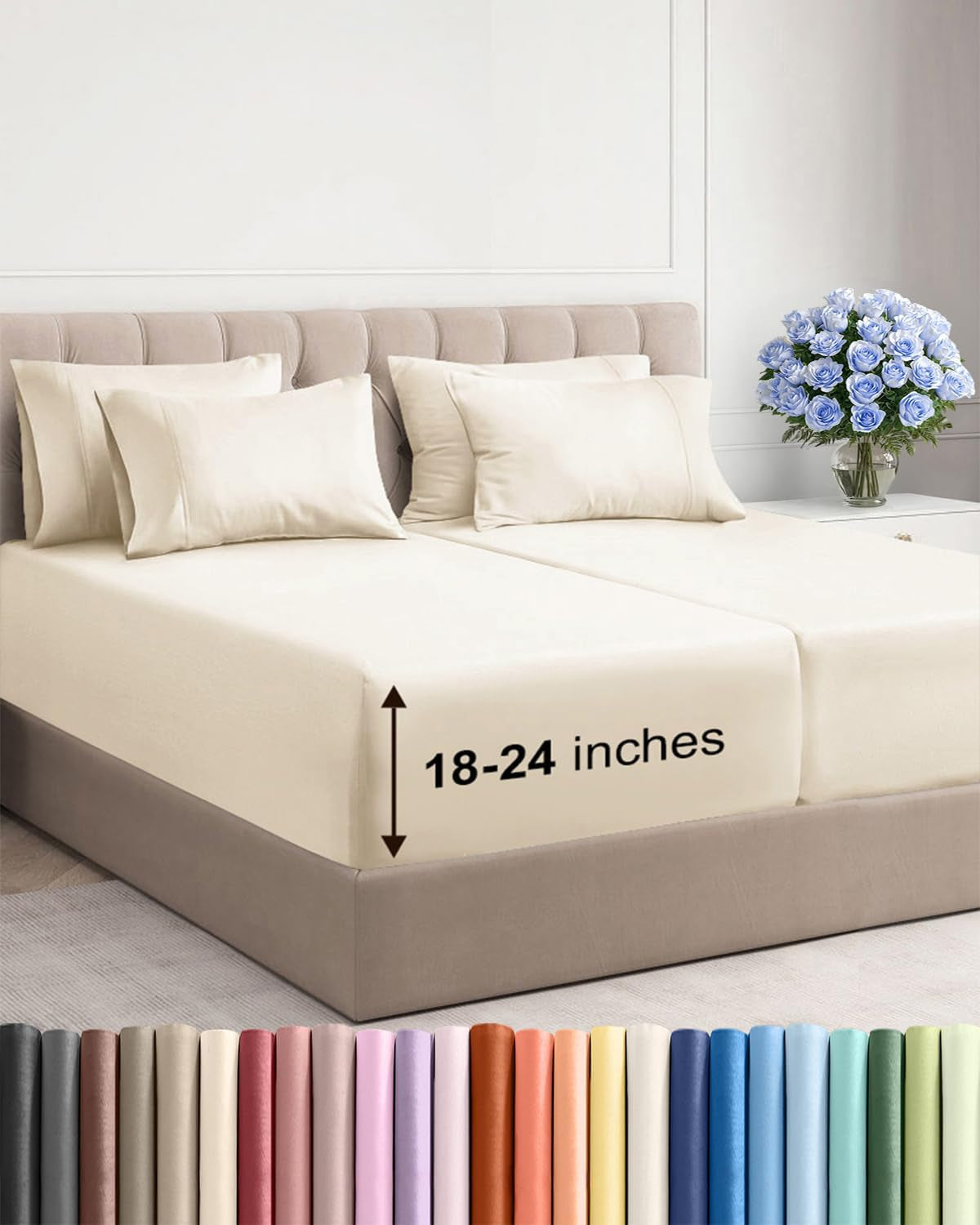 Extra Deep Pocket Sheet Set 4 Piece Breathable Soft Cooling Bedding Wrinkle Free