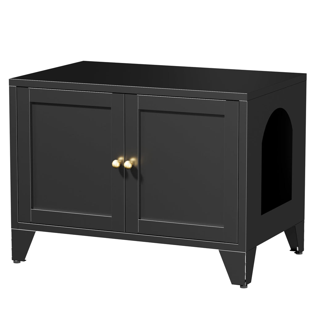 Modern Black Metal Cat Litter Box Enclosure Cabinet Furniture