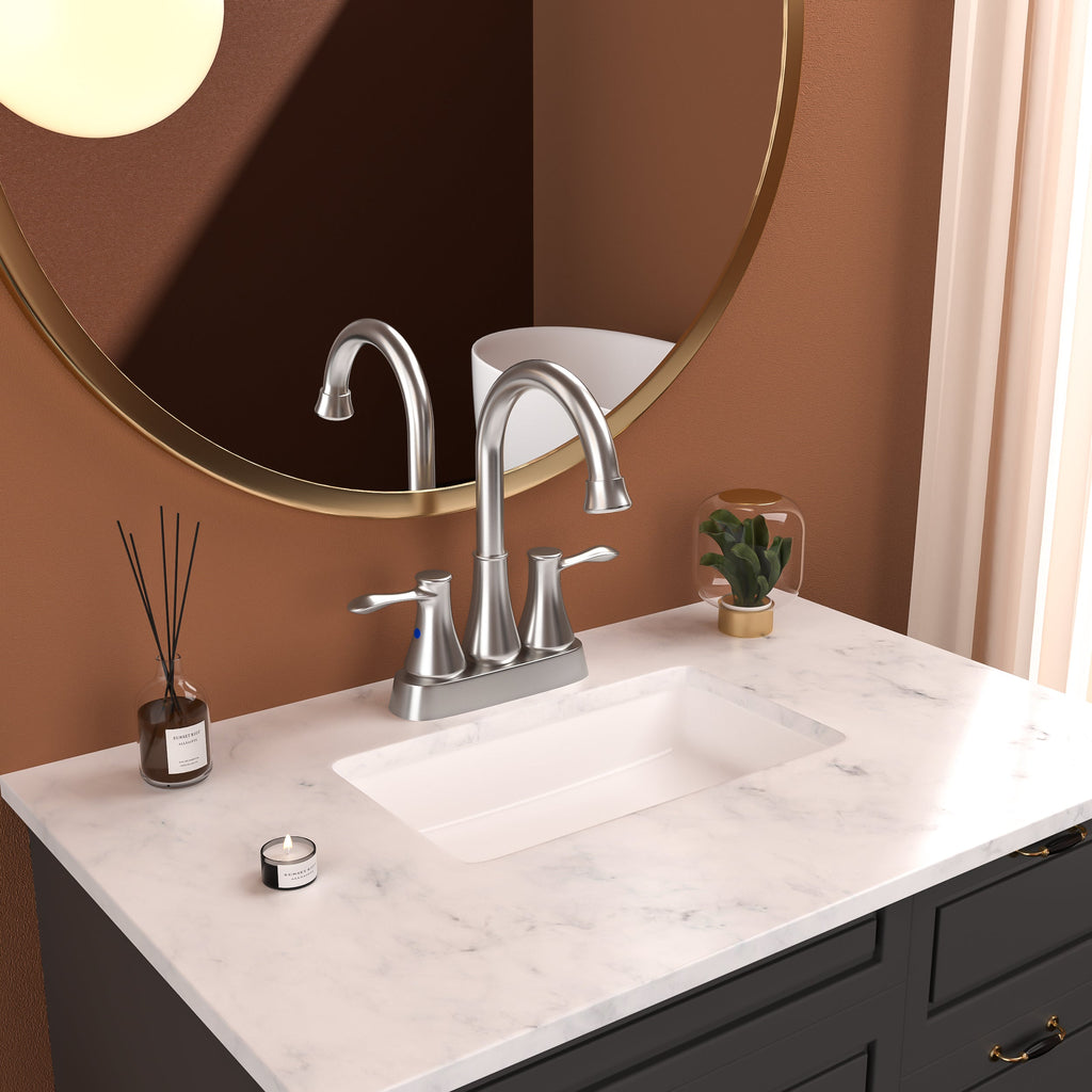 Brushed Nickel 4 Inch Centerset Bathroom Faucet with Drain