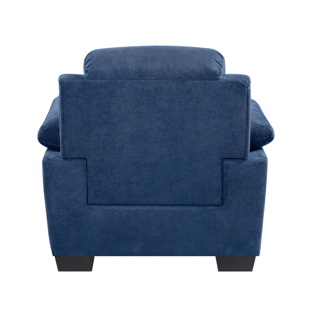 Blue Plush Accent Chair Channel Tufted Solid Wood Frame
