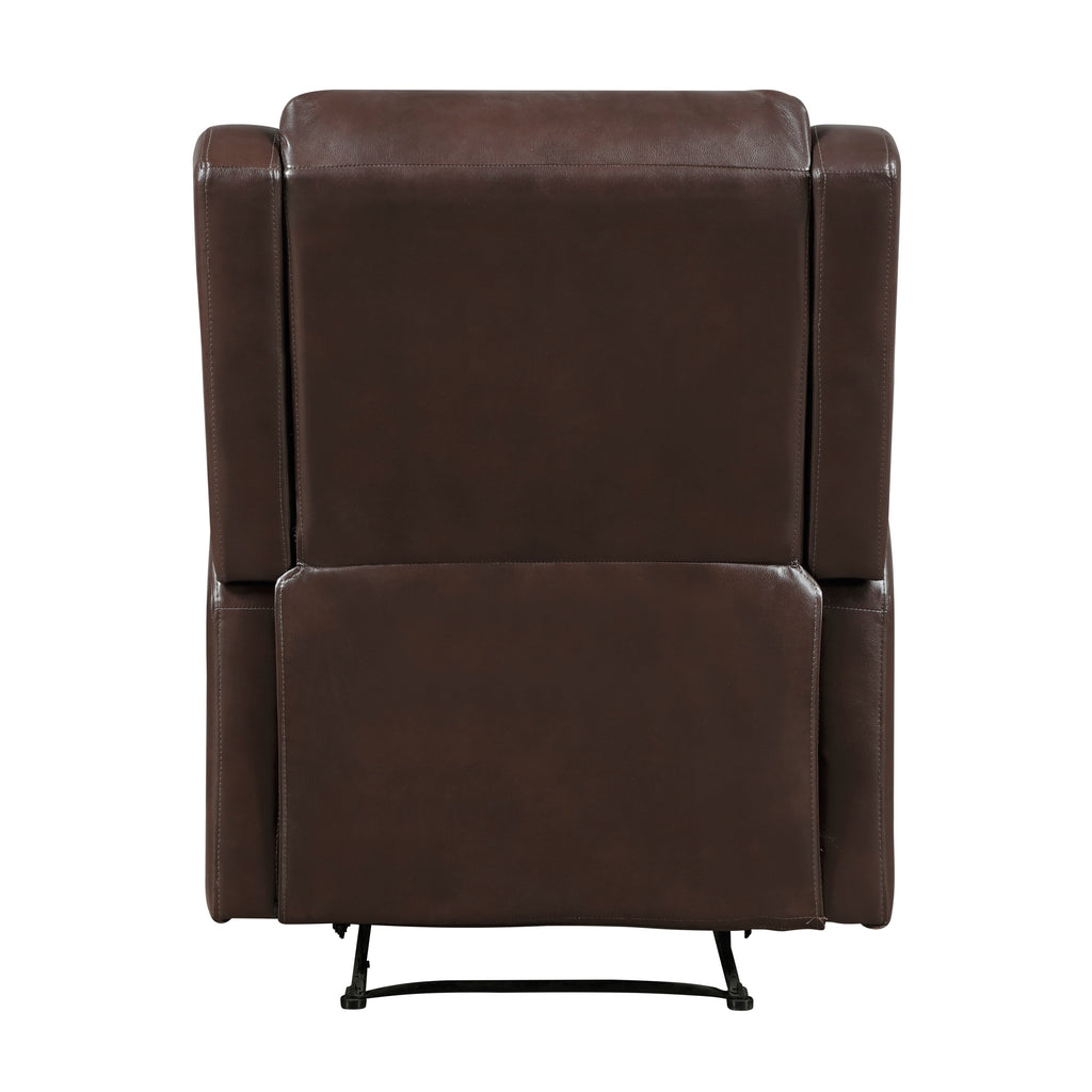 Brown Faux Leather Reclining Chair Wood Frame Living Room