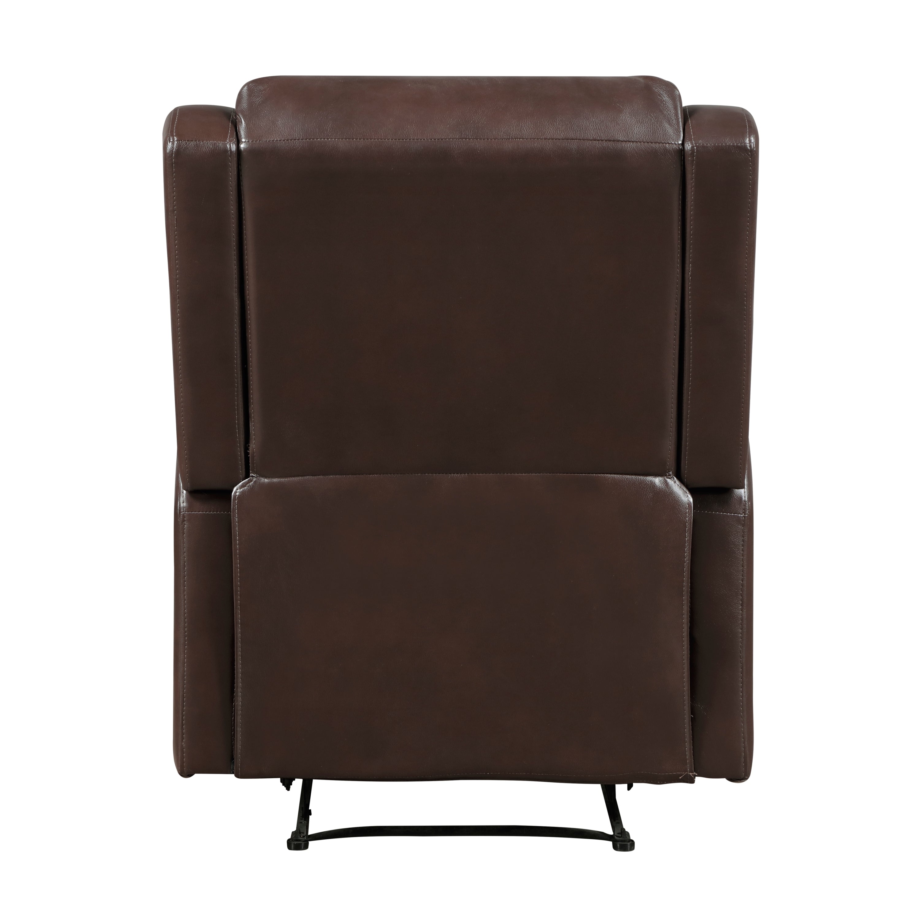 Brown Faux Leather Reclining Chair Wood Frame Living Room