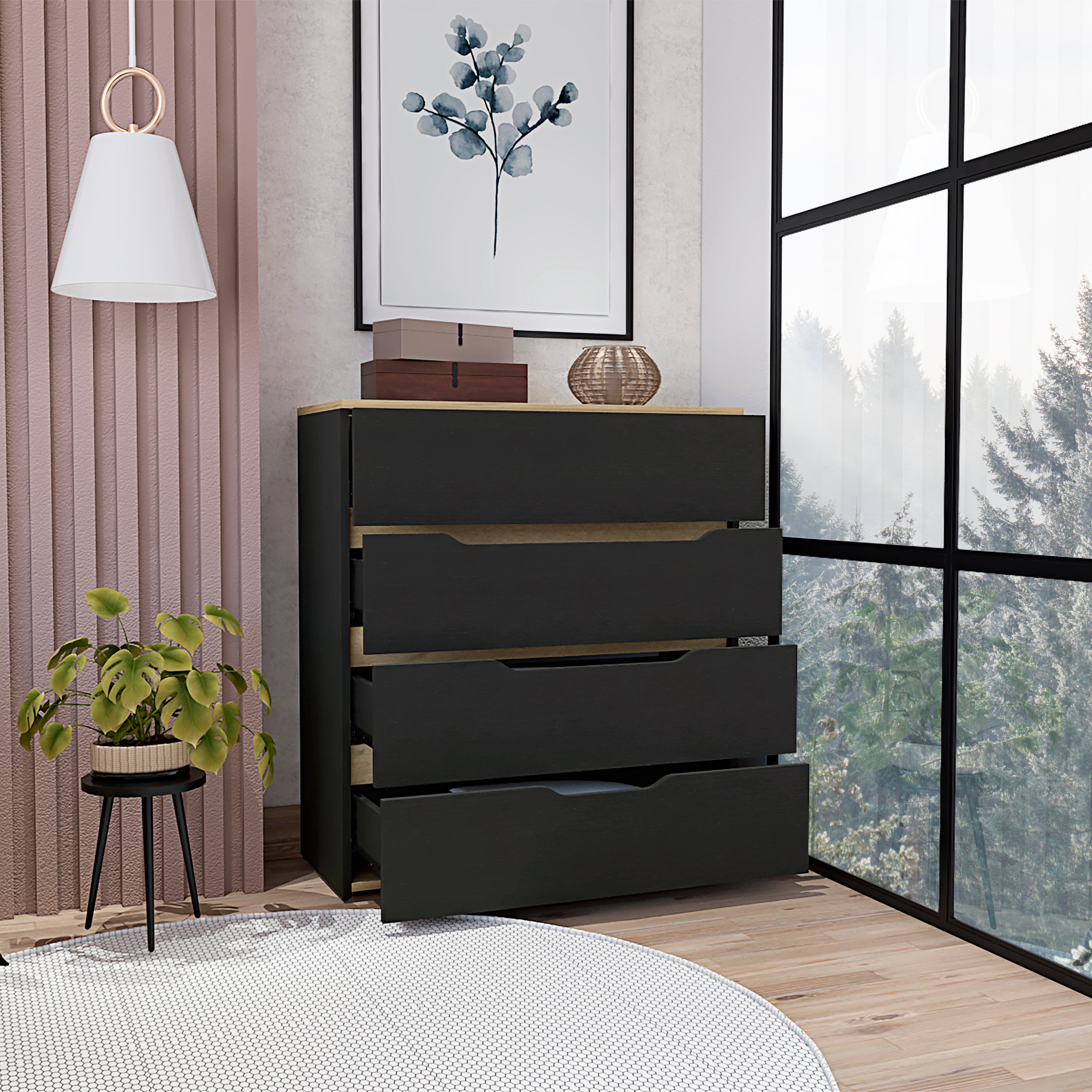 Zoe Four Drawer Dresser Black Light Oak