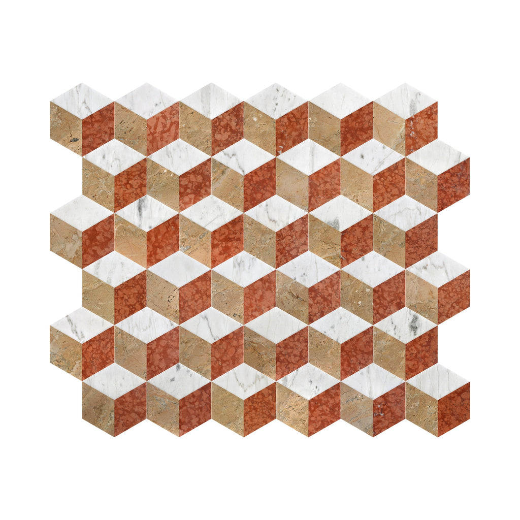 Hexagon Polished Marble Floor Wall Tiles White Gold Red
