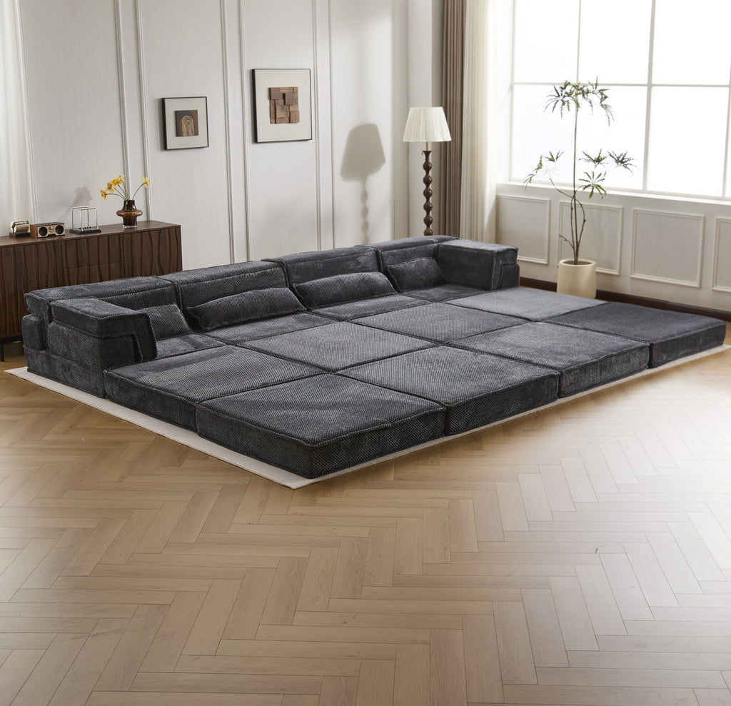 Sectional Sofa Bed Modular Circle Fleece Dark Gray 4 Seat 157 In Convertible