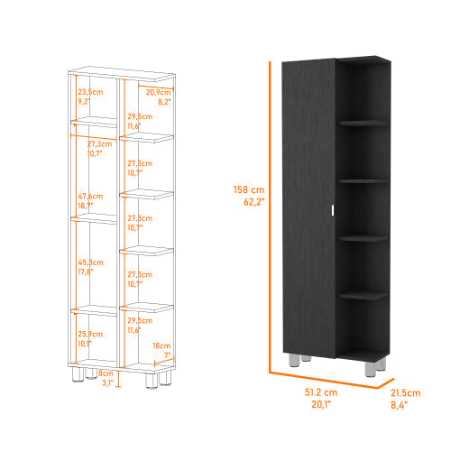 Linen Cabinet with Mirror - Open Shelves - Space Saving - Black