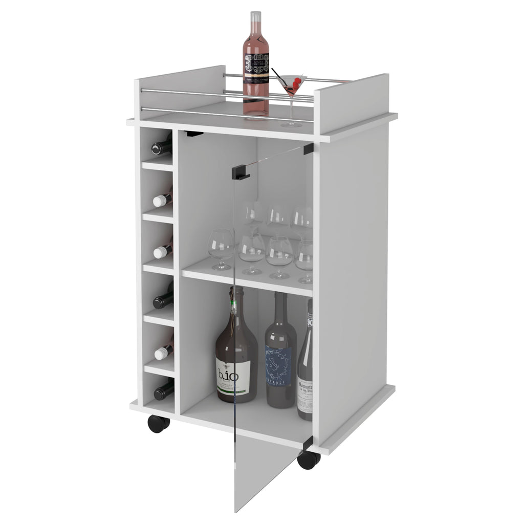 White Bar Cart Two Shelves Wine Rack Four Casters