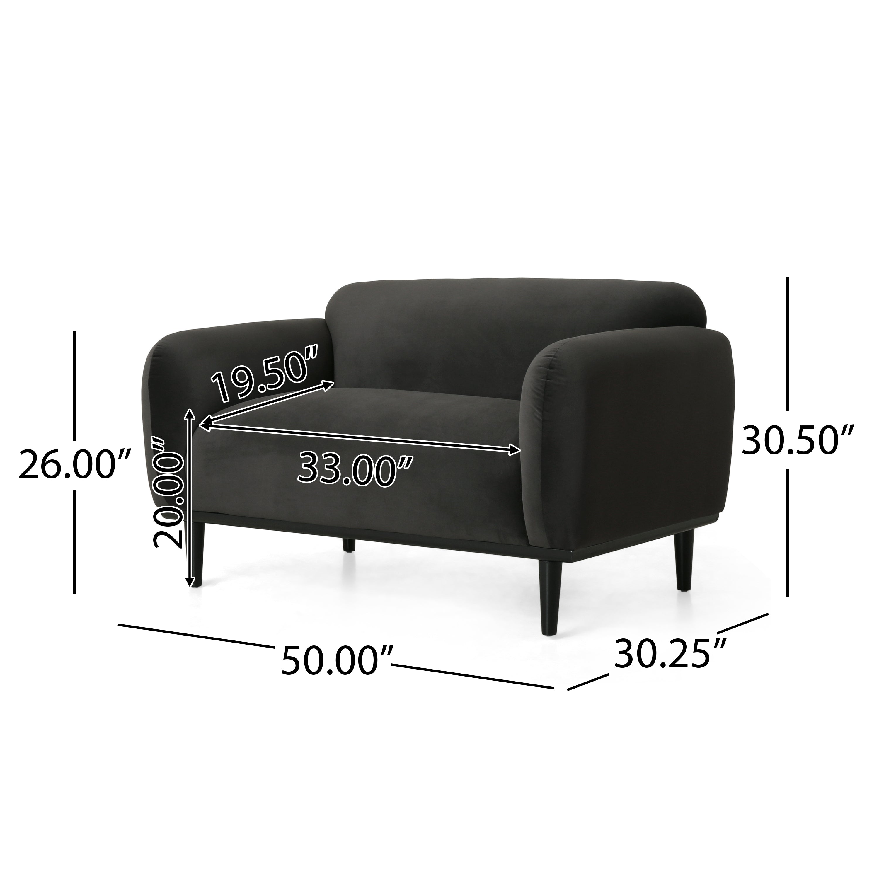 50" Dark Gray Upholstered 2-Seater Loveseat Sofa