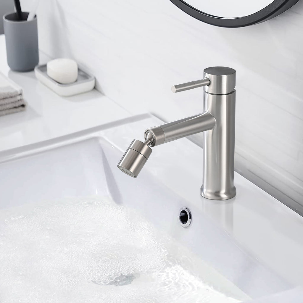 Brushed Nickel Bathroom Faucet 360° Rotating Aerator 2 Mode
