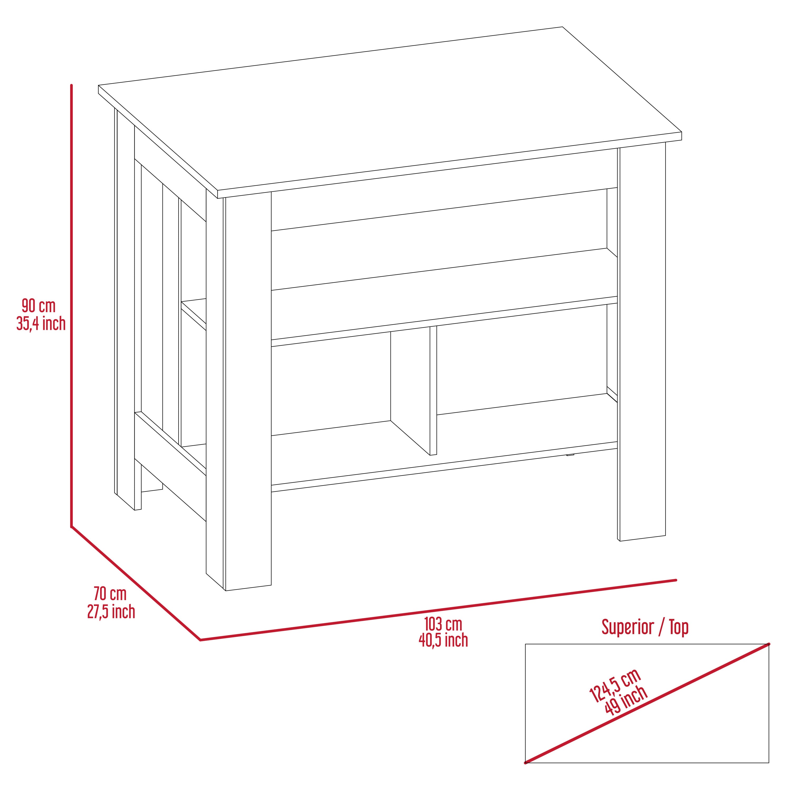 Kitchen Island with Shelves, Black and Light Oak