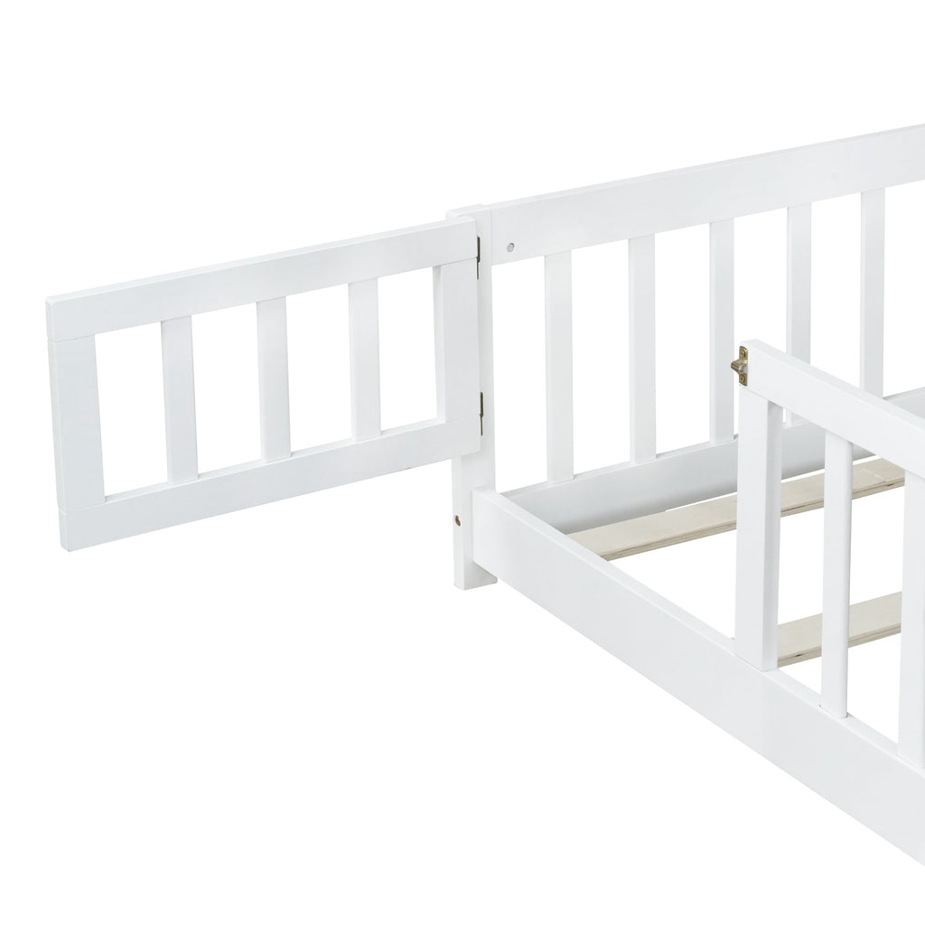 Queen Size Floor Bed with Safety Guardrails and Door