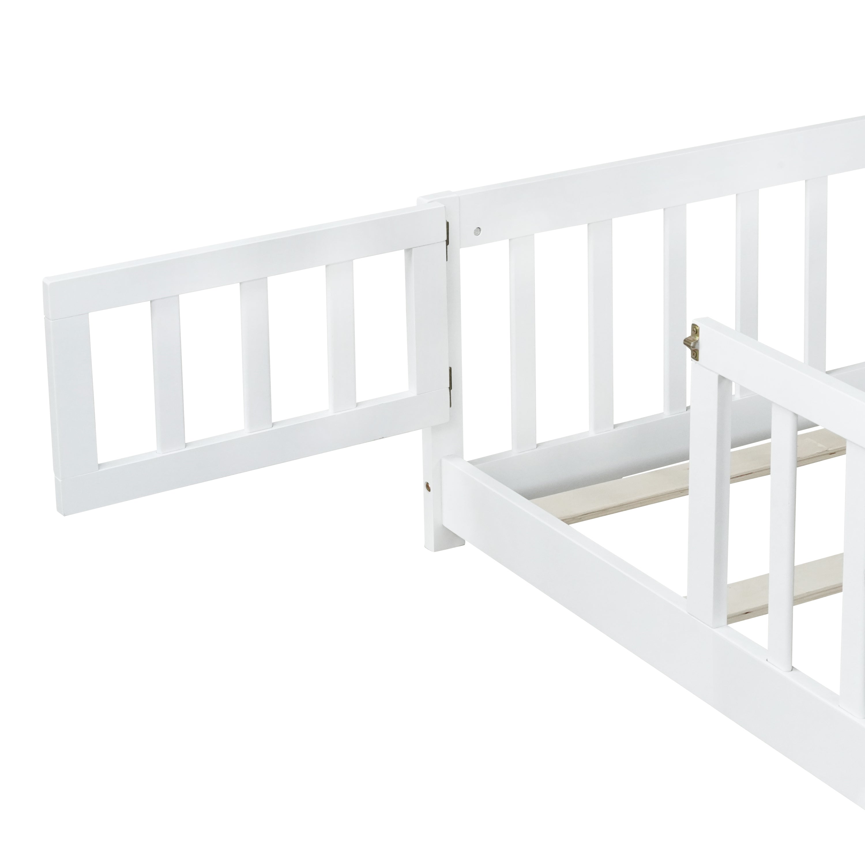 Queen Size Floor Bed with Safety Guardrails and Door