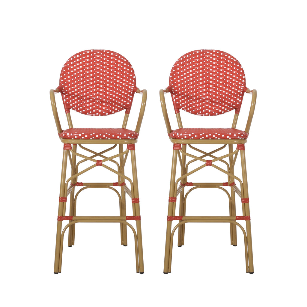 Outdoor Wicker Aluminum Barstool Set of 2, 29.5", Red