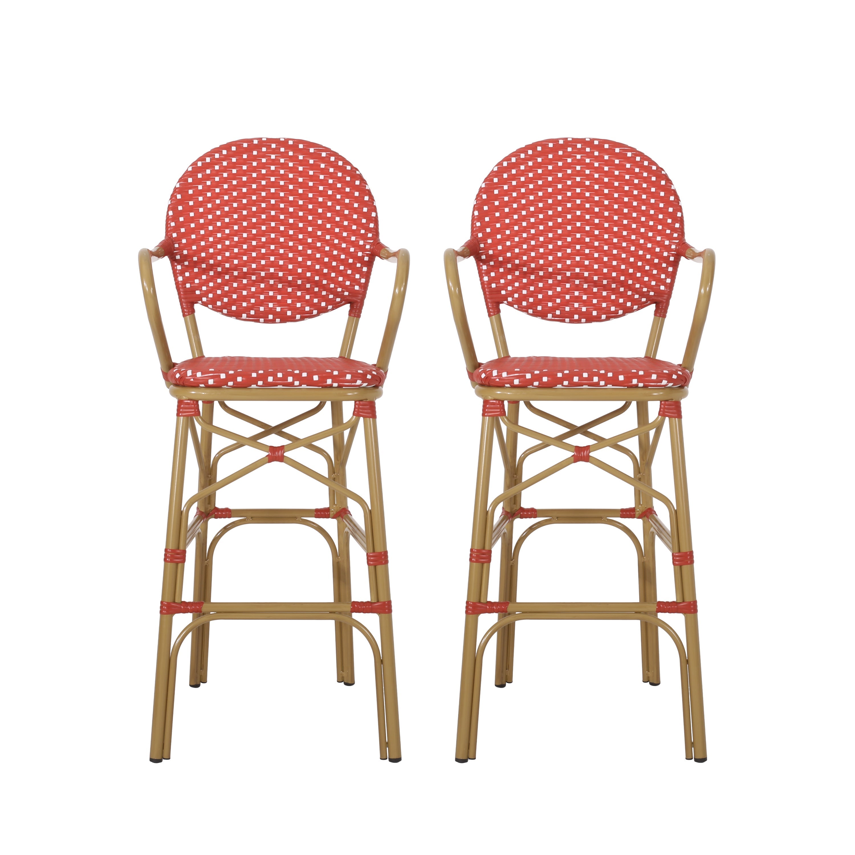 Outdoor Wicker Aluminum Barstool Set of 2, 29.5", Red