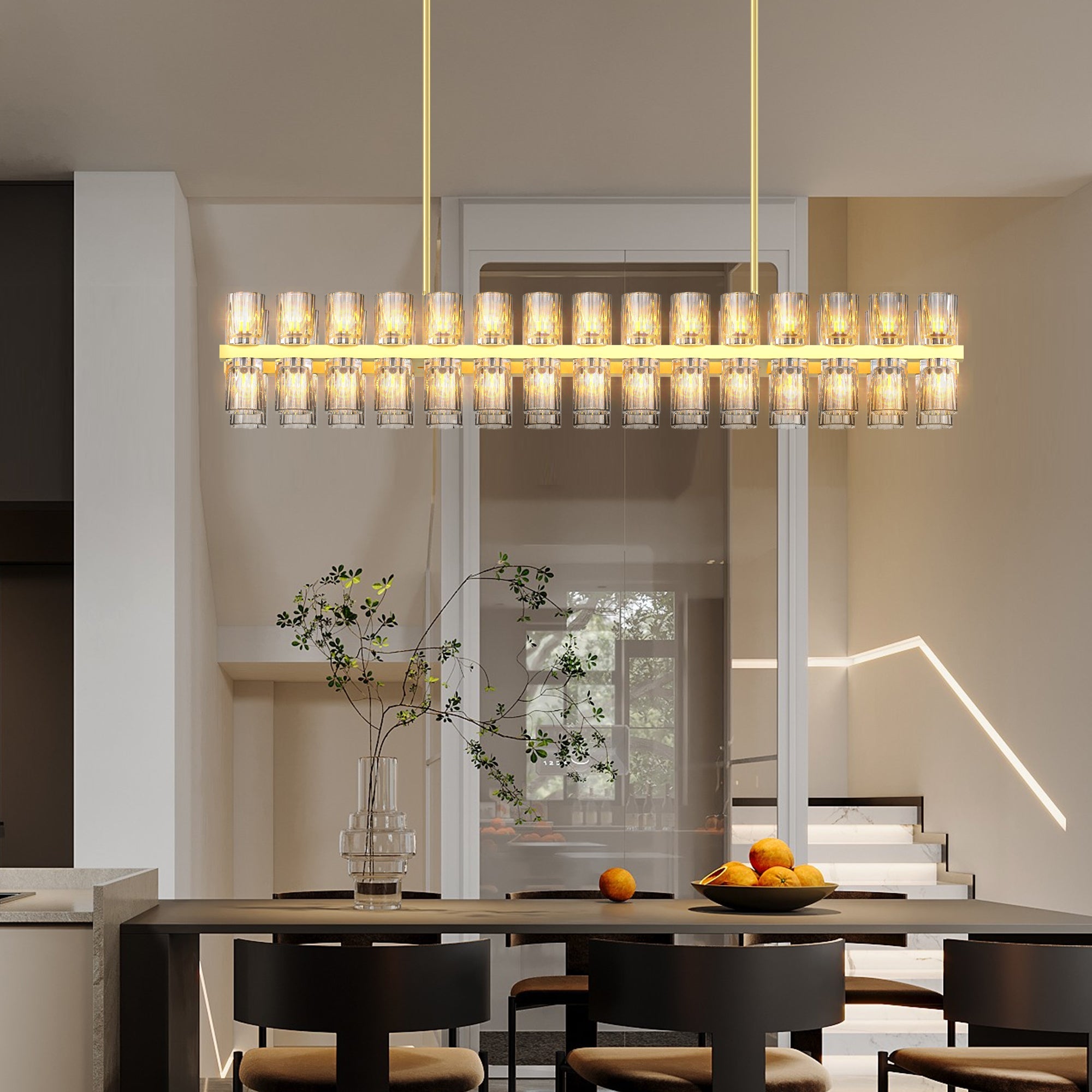 Chandelier Crystal Brass Rectangle Gold 54 In Kitchen Island 60 G4 Bulbs