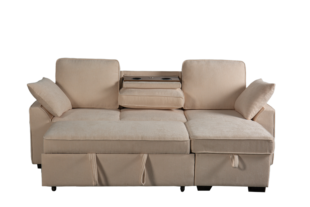 Sectional Sofa with Chaise, Cup Holder Tray & Storage